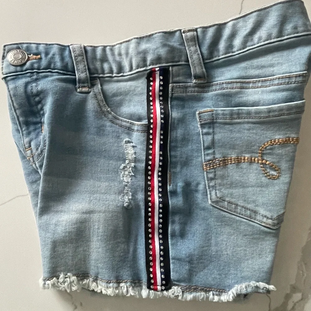Justice girls denim striped jean shorts 10